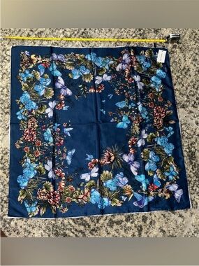 Dior Navy and Pink Trim Logo Silk Scarf